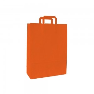 Papieren draagtas platte handgreep - Wit kraft - Oranje - 18x8x25 cm-0