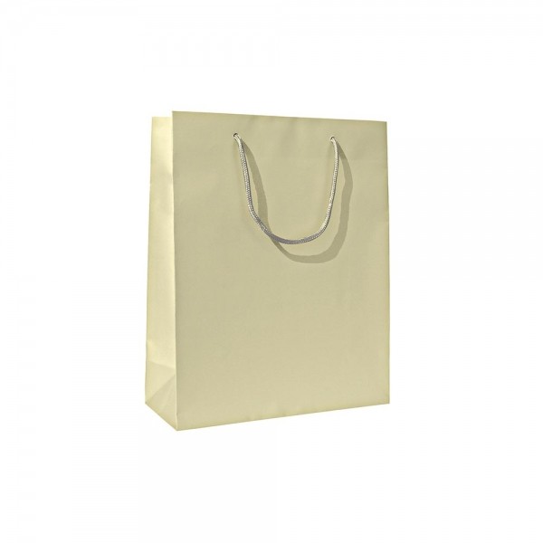 Luxe glans gelamineerde papieren draagtas katoenen koorden omgeslagen bovenrand wit gecoated - Goud Vernis - 22x10x19+5 cm -0