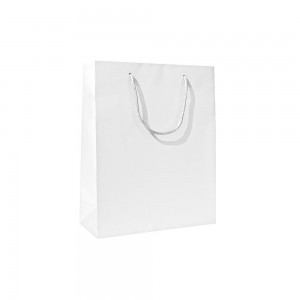 Luxe papieren draagtas katoenen koorden omgeslagen bovenrand wit gecoated - Parelkleur - 22x10x19+5 cm -0