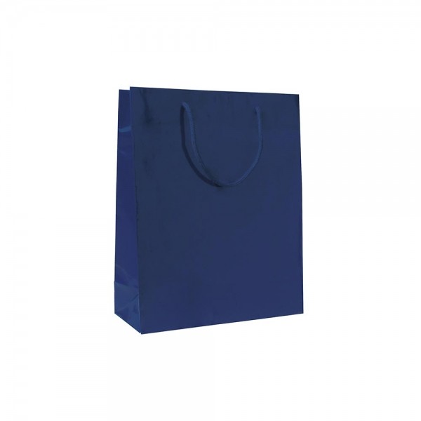 Luxe glans gelamineerde papieren draagtas katoenen koorden omgeslagen bovenrand wit gecoated - Blauw - 16x8x25+5 cm -0