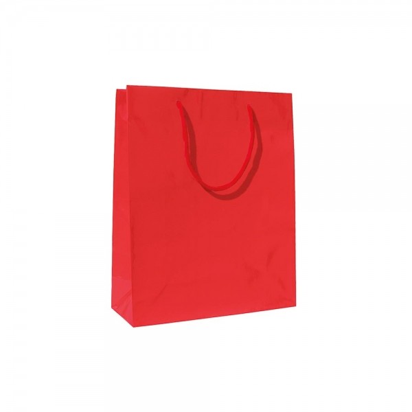 Luxe glans gelamineerde papieren draagtas katoenen koorden omgeslagen bovenrand wit gecoated - Rood - 16x8x25+5 cm -0