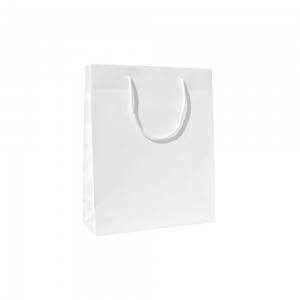 Luxe glans gelamineerde papieren draagtas katoenen koorden omgeslagen bovenrand wit gecoated - 14x7x14+4 cm -0