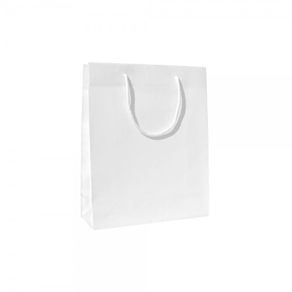 Luxe glans gelamineerde papieren draagtas katoenen koorden omgeslagen bovenrand wit gecoated - 14x7x14+4 cm -0