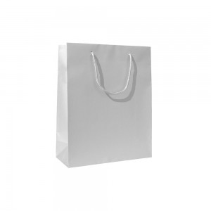 Luxe matt gelamineerde papieren draagtas katoenen koorden omgeslagen bovenrand wit gecoated - Zilver - 16x8x25+5 cm -0