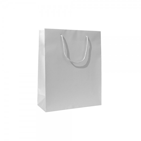 Luxe matt gelamineerde papieren draagtas katoenen koorden omgeslagen bovenrand wit gecoated - Zilver - 16x8x25+5 cm -0