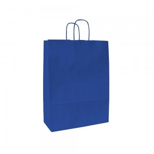 Papieren draagtas gedraaide handgreep - Wit kraft - Blauw - 18x8x25 cm-0