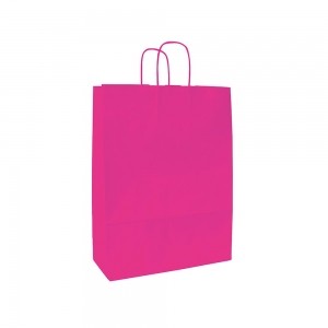 Papieren draagtas gedraaide handgreep - Wit kraft - Fuchsia Roze - 15x8x20 cm-0