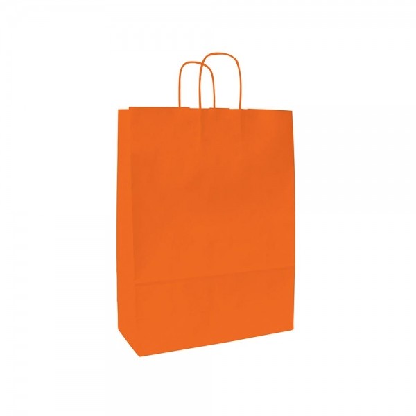 Papieren draagtas gedraaide handgreep - Wit kraft - Oranje - 18x8x25 cm-0