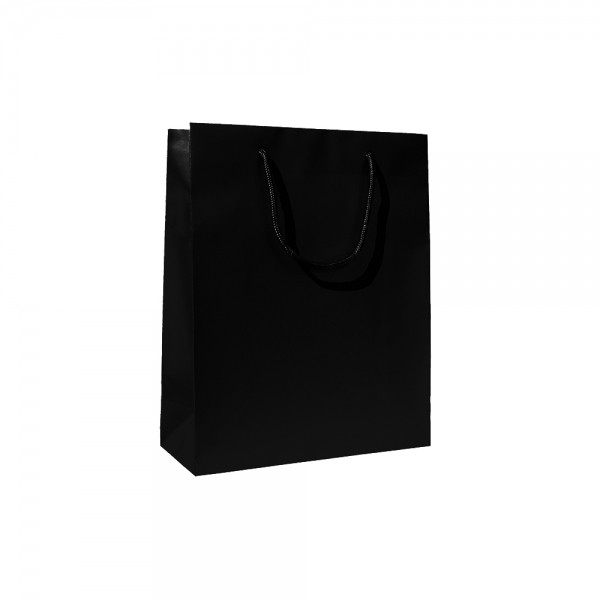 Luxe papieren draagtas katoenen koorden omgeslagen bovenrand wit kraft ongelamineerd - Zwart - 64x20x46+6 cm -0