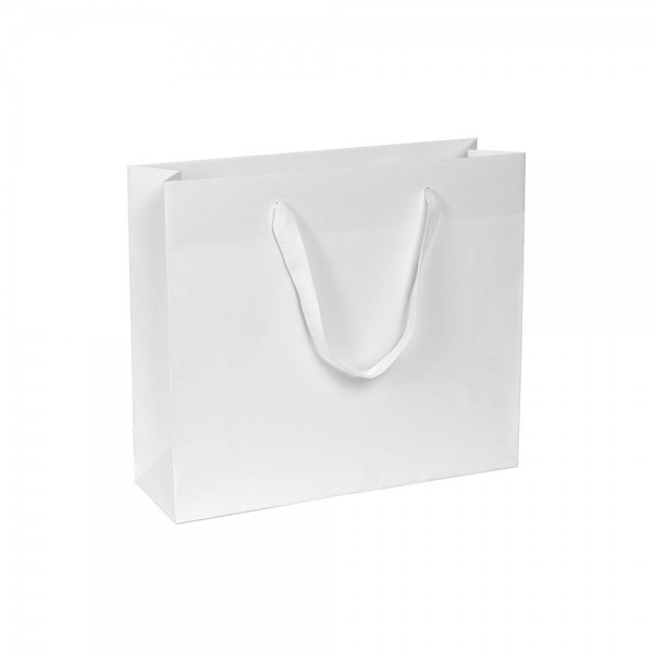 Luxe papieren draagtas - katoenen linten - omgeslagen bovenrand - wit kraft - 14x7x14+4 cm-0