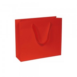 Luxe papieren draagtas - katoenen linten - omgeslagen bovenrand - wit kraft - Rood - 14x7x14+4 cm-0