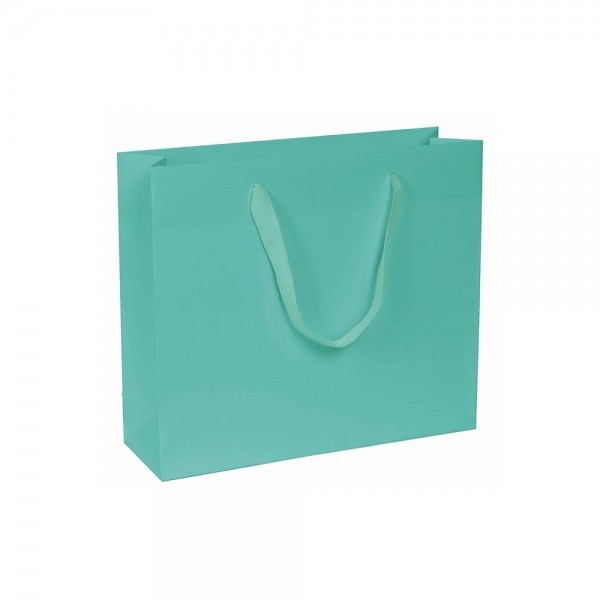 Luxe papieren draagtas - katoenen linten - omgeslagen bovenrand - wit kraft - Turquoise - 24x8x20+5 cm-0