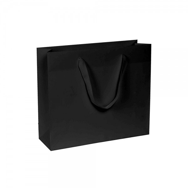 Luxe papieren draagtas - katoenen linten - omgeslagen bovenrand - wit kraft - Zwart - 14x7x14+4 cm-0